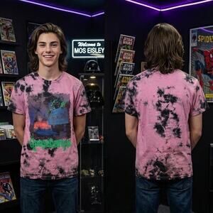 Goosebumps HorrorLand Tie Dye Graphic T Shirt Black Pink Mens Size Small 31 Inch